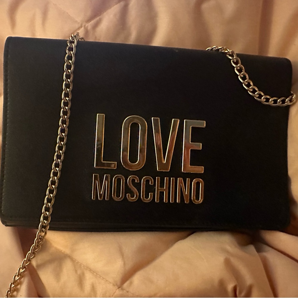 Love Moschino Black Crossbody with Gold Logo and Chain
